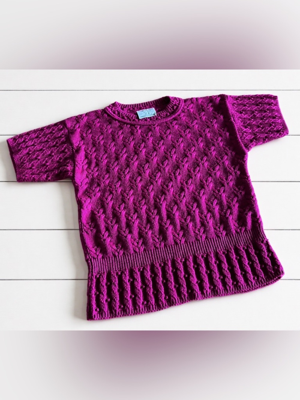 College Point Vintage Sportswear Pink Sweater Short Sleeve Chunky Womens S small